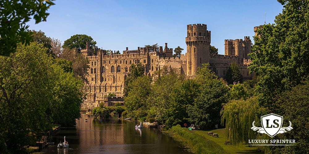 View of Windsor Castle in the UK, showcasing its historic towers and royal architecture.
