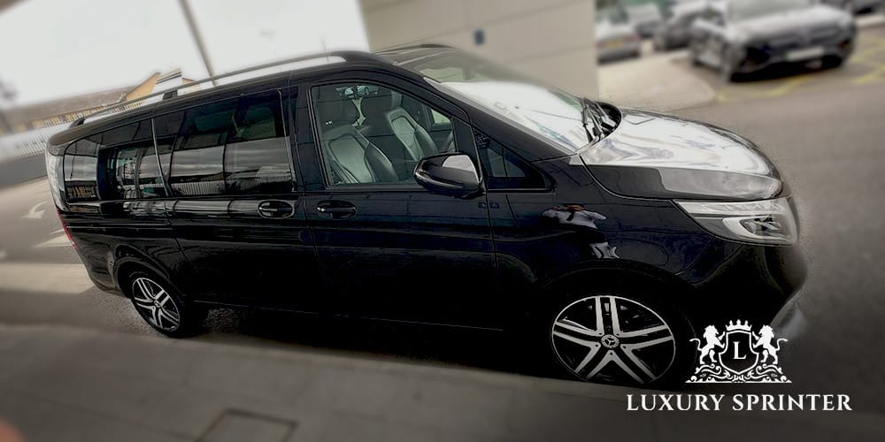 Exterior view of a Monaco Mercedes V-Class luxury van, built for safe and comfortable long-distance group travel.