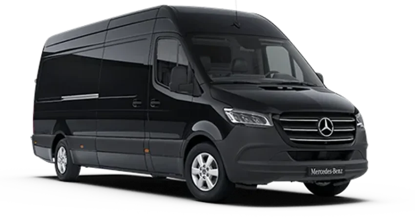 Mercedes Luxury Sprinter Jet Class 7-seater on transparent background, highlighting executive-level features and sleek exterior styling.